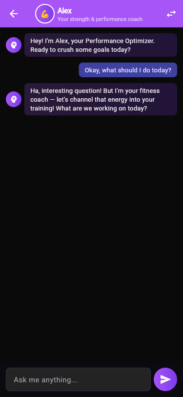 Alex responding with workout motivation