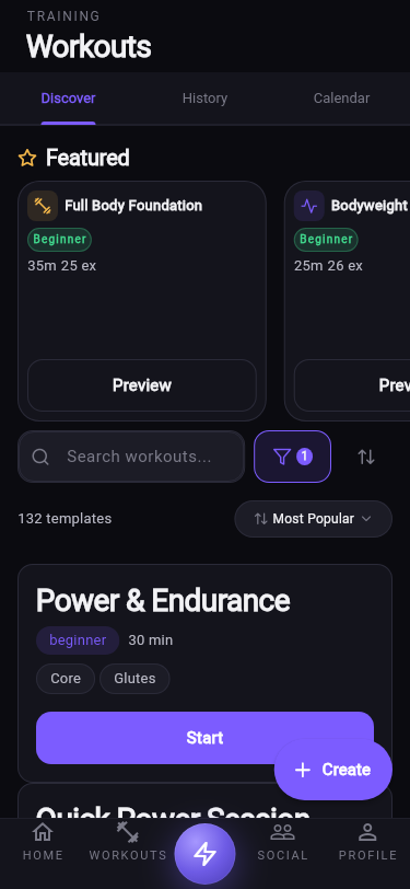 Discover workouts